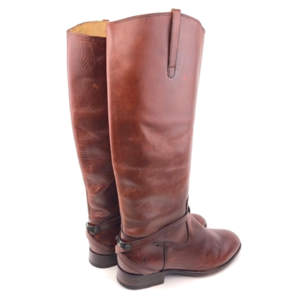 FRYE Lindsay Plate Crisscross Distressed Tall Pull-On Riding Boots EUC - Picture 5 of 13